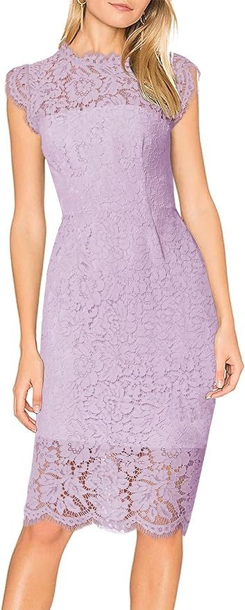 MEROKEETY Women's Sleeveless Lace Floral Elegant Cocktail Dress Crew Neck Knee Length for Party | Amazon (US)