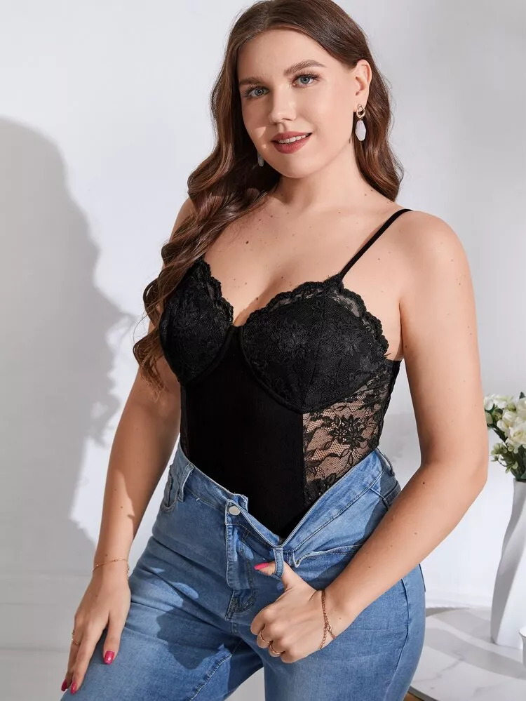 SHEIN Plus Lace Panel Bustier Cami … curated on LTK