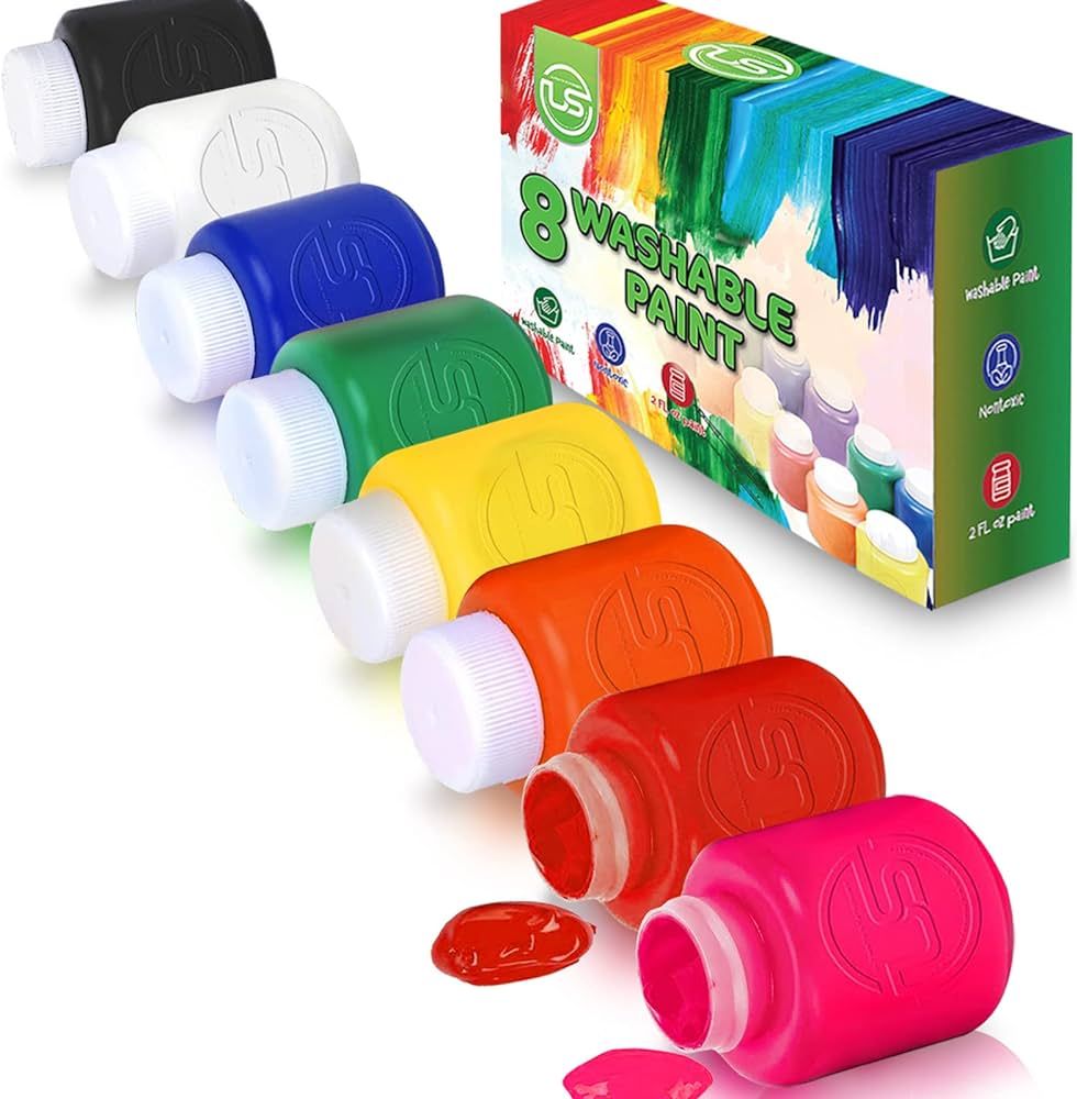 Washable Paint for Kids – 8 Ct Finger Paint (2 oz Each) Tempera Paint, Non Toxic Kids Paint for... | Amazon (US)
