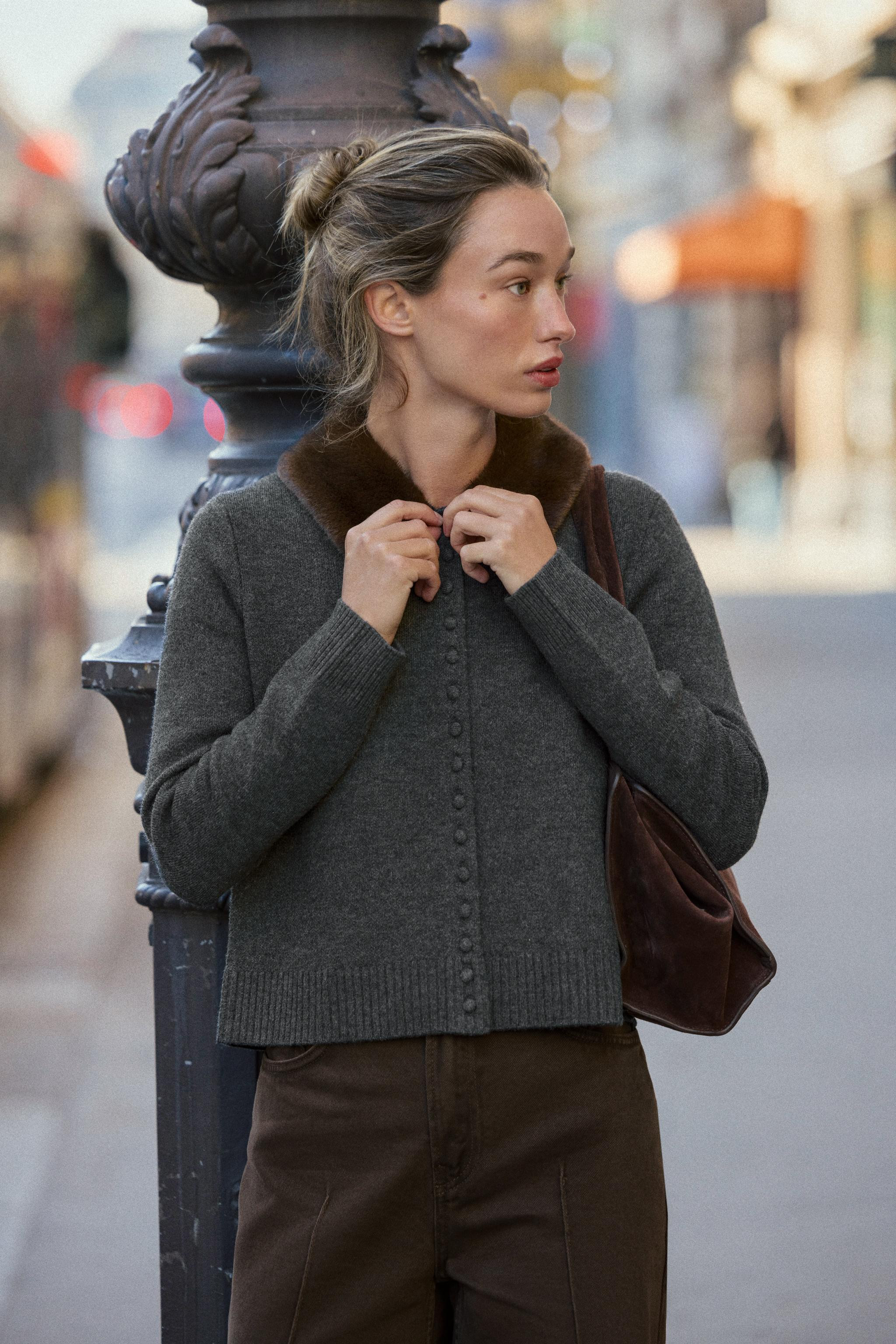 FAUX FUR LAPEL KNIT CARDIGAN | Zara US