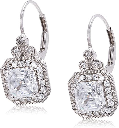 Platinum or Gold-Plated Sterling Silver Swarovski Zirconia Asscher-Cut Antique Drop Earrings | Amazon (US)