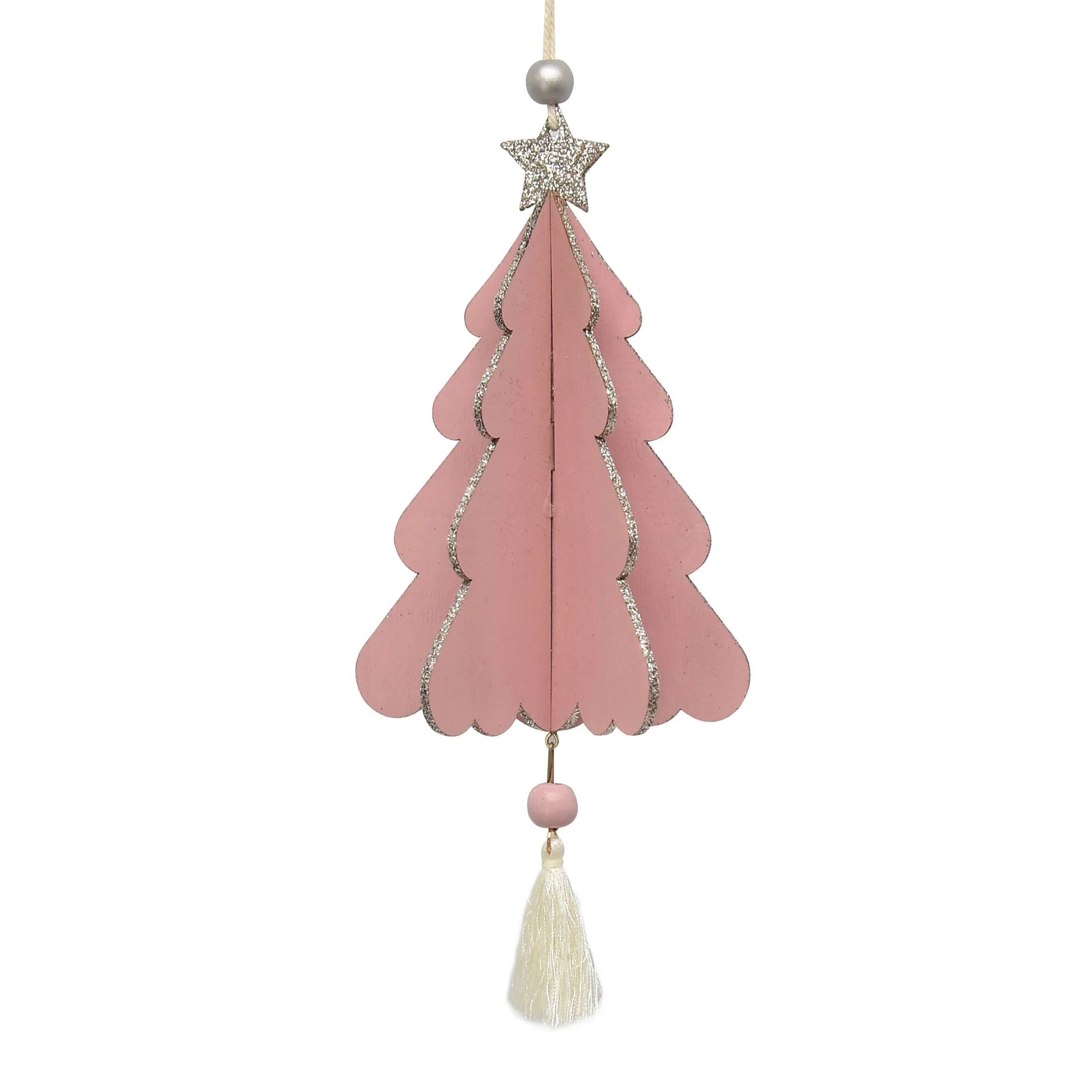 Holiday Time Christmas Blushful Season Pink Wood Tree with Tassel and Shiny Star Ornament, 8 inch... | Walmart (US)