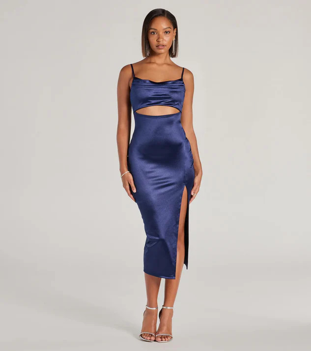 Seona Formal Satin Midi Dress | Windsor Stores