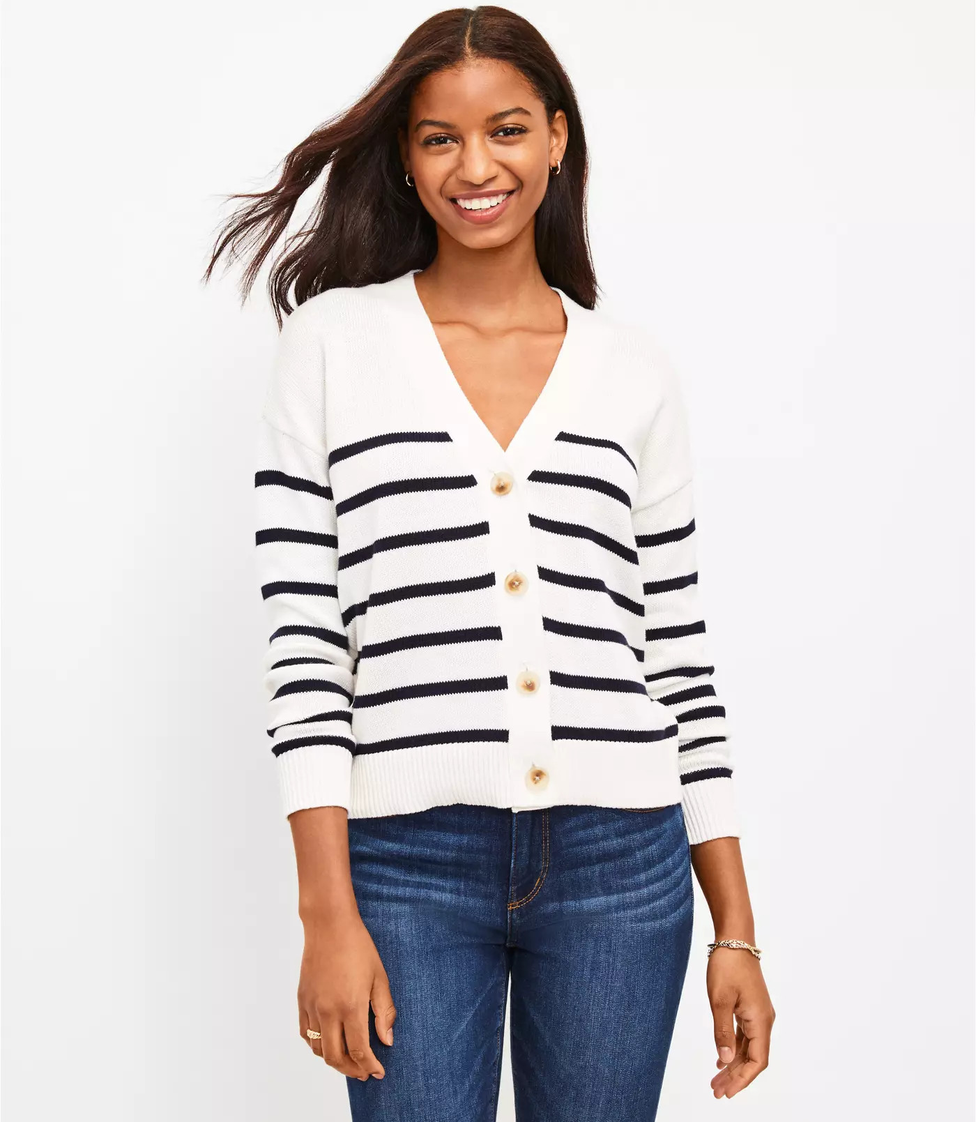 Striped V-Neck Cardigan | LOFT | LOFT