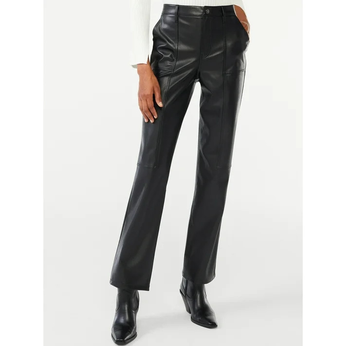 Scoop Women's Faux Leather Straight Pants - Walmart.com | Walmart (US)
