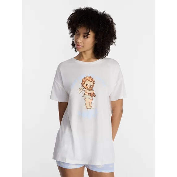 No Boundaries Sleepwear Oversized Graphic Cotton Tee, Women’s and Women’s Plus XXS-3X | Walmart (US)