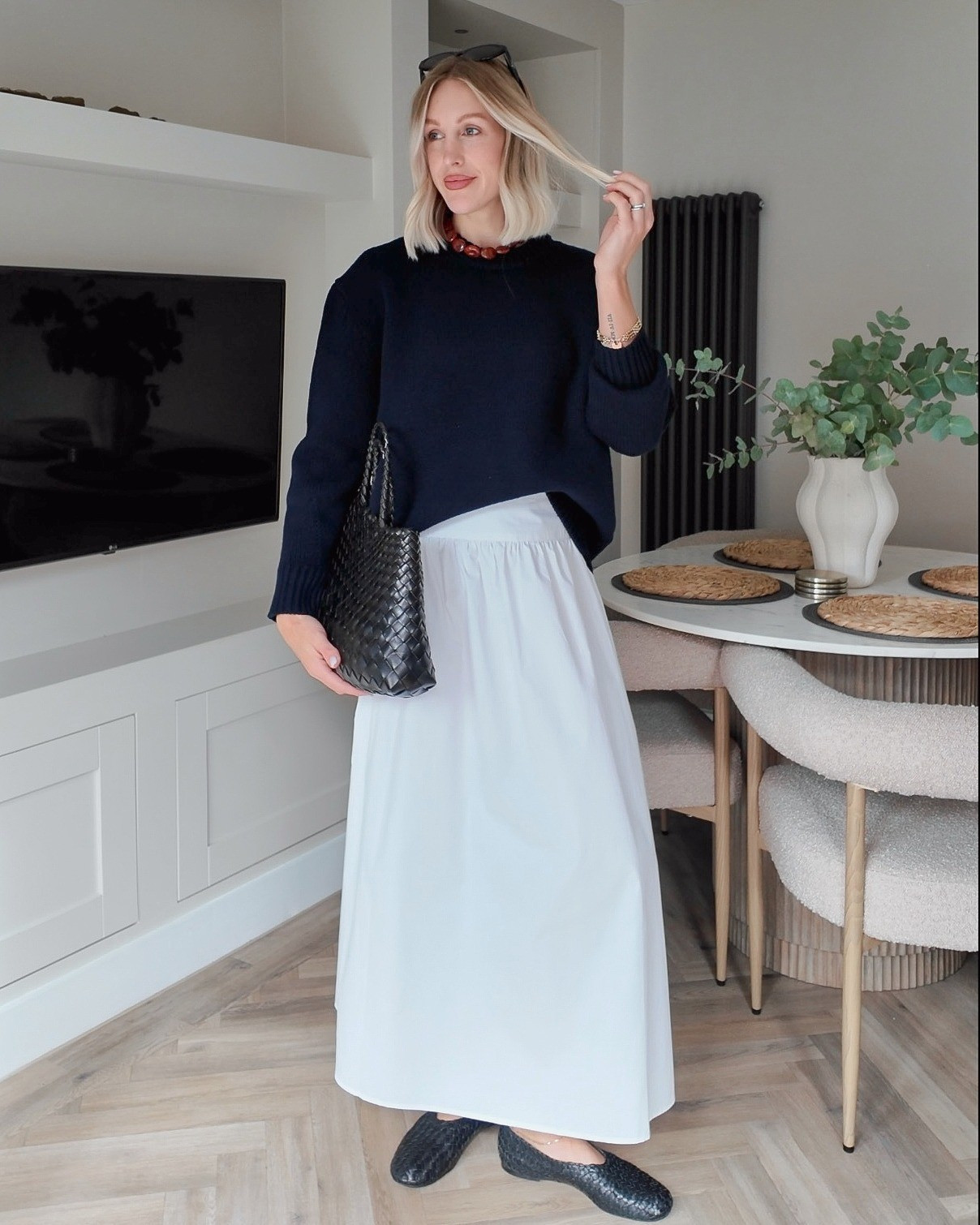 Maximise your summer wardrobe by pairing your cotton skirts and dresses with chunky knitwear - the perfect transitional outfit for autumn and fall #prefall #transitionalstyle (shoes are Massimo Dutti bag is Dragon Diffusion)  

#LTKuk #LTKautumn #LTKstyletip