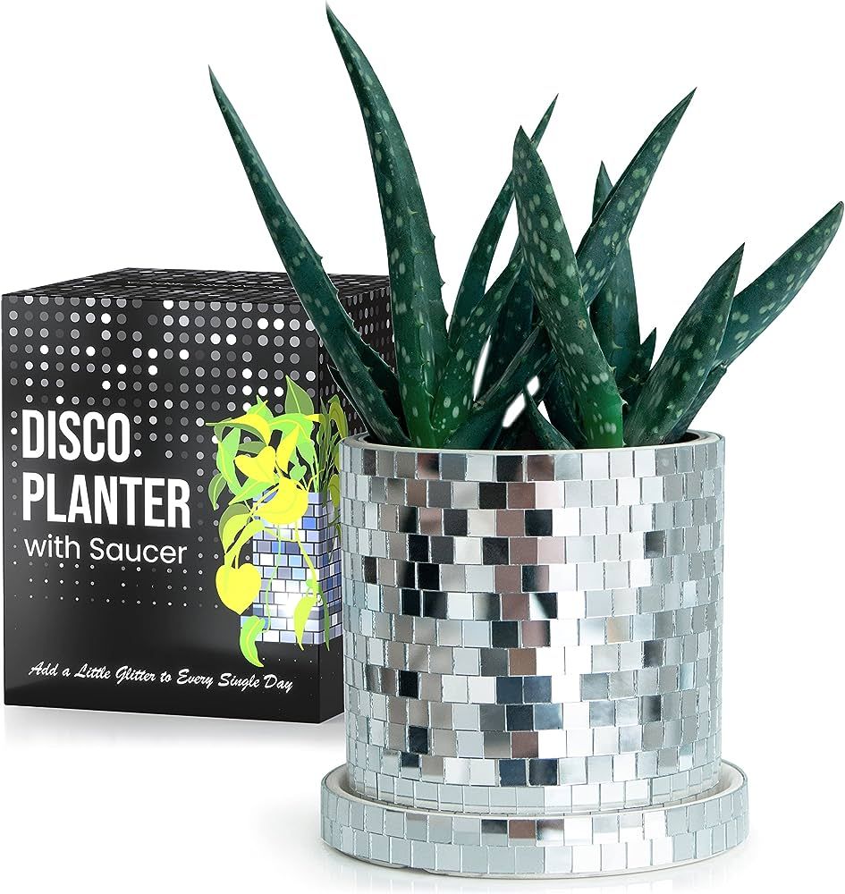 SCANDINORDICA Disco Ball Planter Pot - 4.3 inch Mirror Disco Ball Vase, Disco Planter, Ceramic Pl... | Amazon (US)