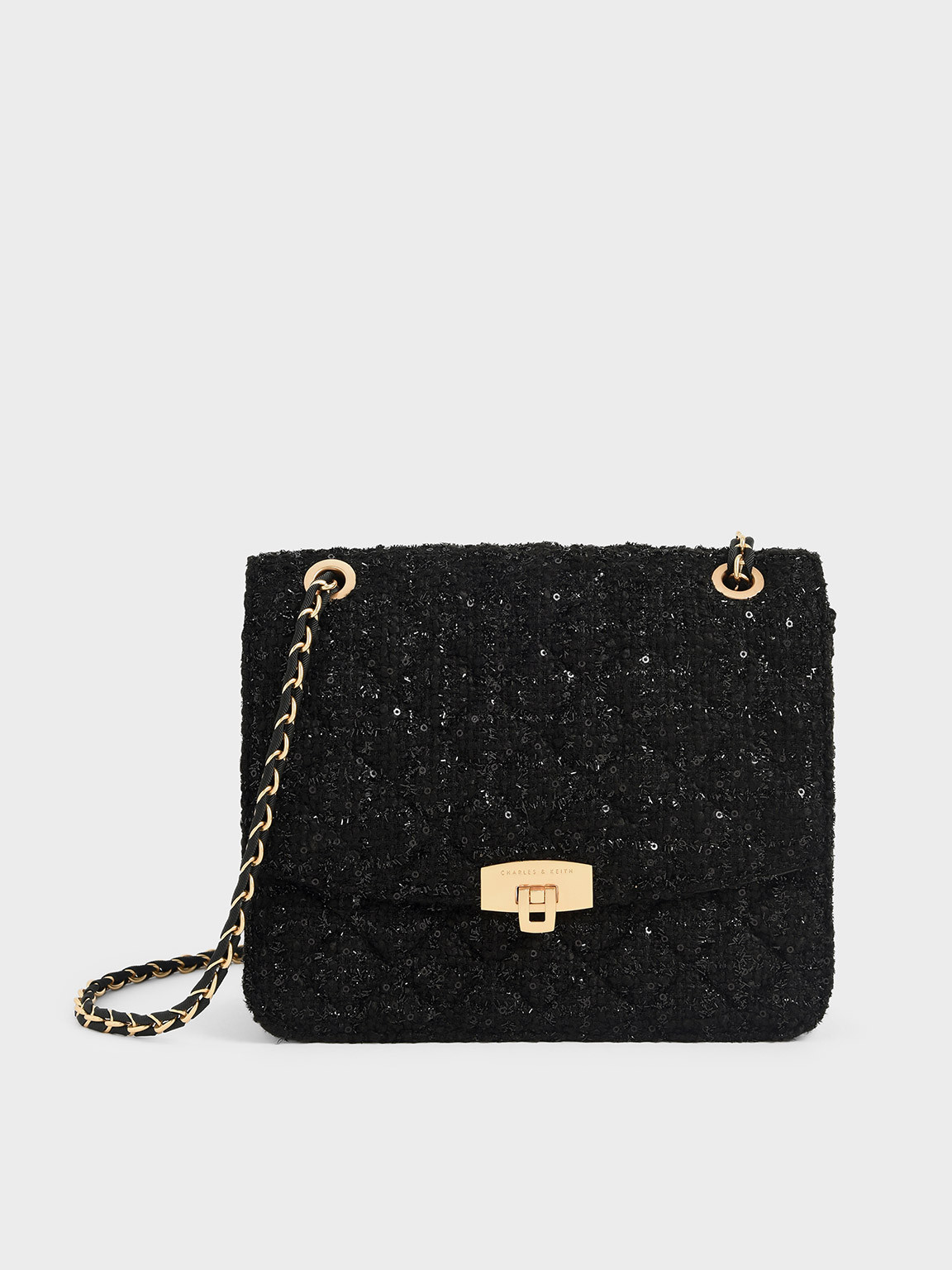 Tweed Chain Strap Bag
 - Black | Charles & Keith UK