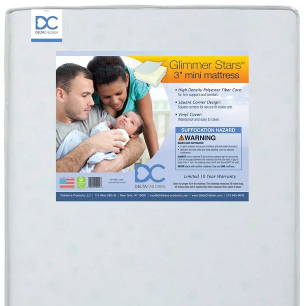 Delta Children Glimmer Stars 3-inch Dual Sided Mini/Portable Baby Crib Mattress - Recycled Fiber ... | Walmart (US)