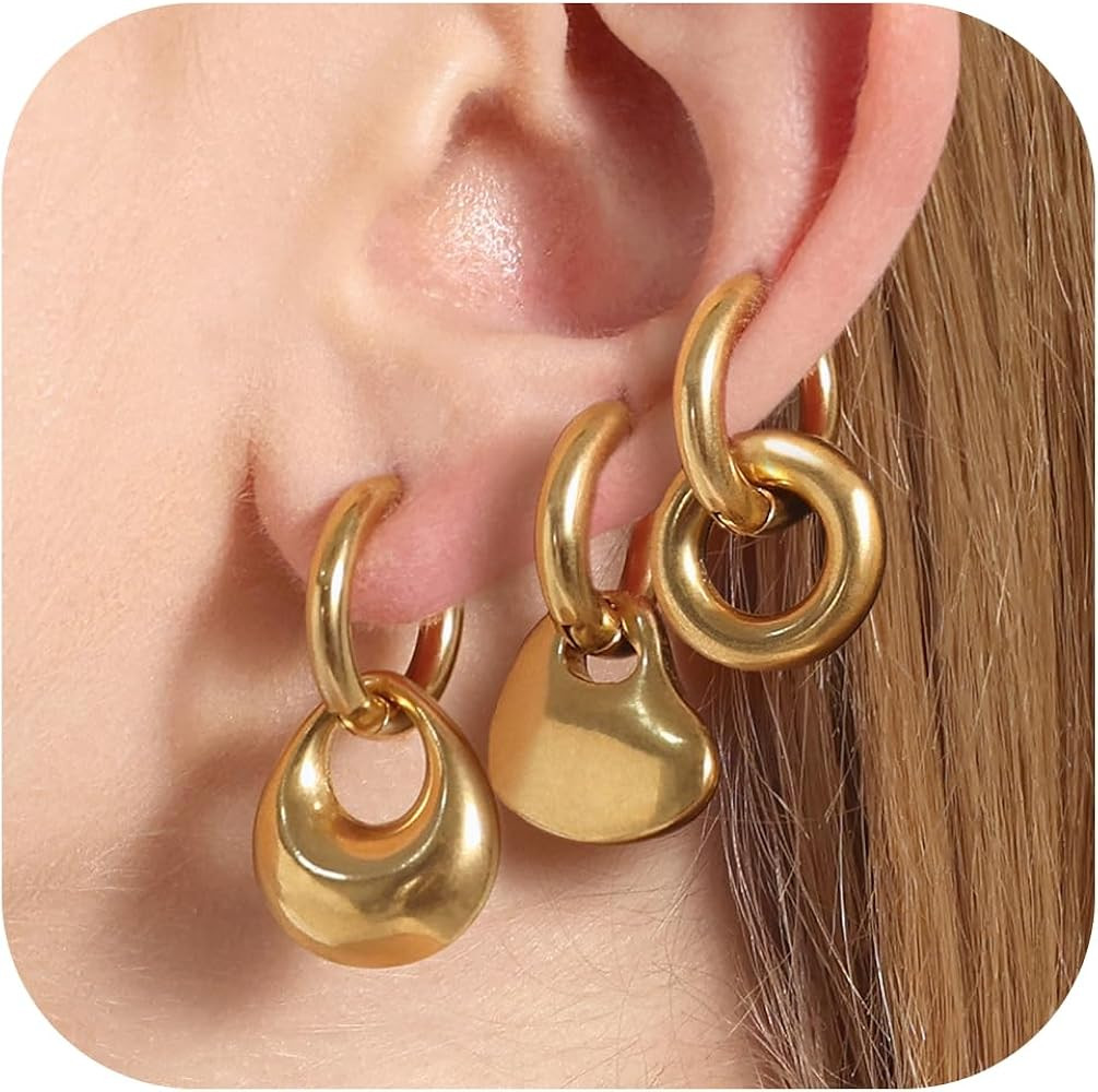 Waterproof 14K Gold Plated Filled Thick Small Gold Hoop Earrings for Women, Huggie Hoop Earrings,... | Amazon (US)