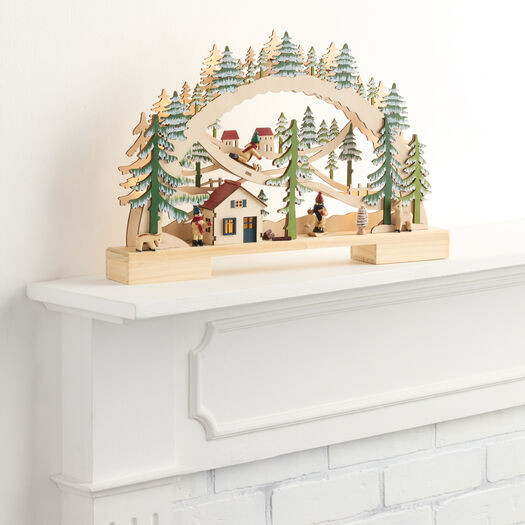 Laser Cut Wood Ski Village Winterscape LED Light Up Decor by World Market | World Market