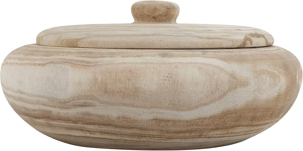 Creative Co-Op Decorative Natural Paulownia Lid Wood Container, 11.5 Inch Round, Brown | Amazon (US)