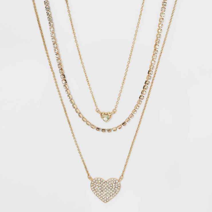 SUGARFIX by BaubleBar Double Heart and Chain Multi-Strand Necklace - Gold | Target