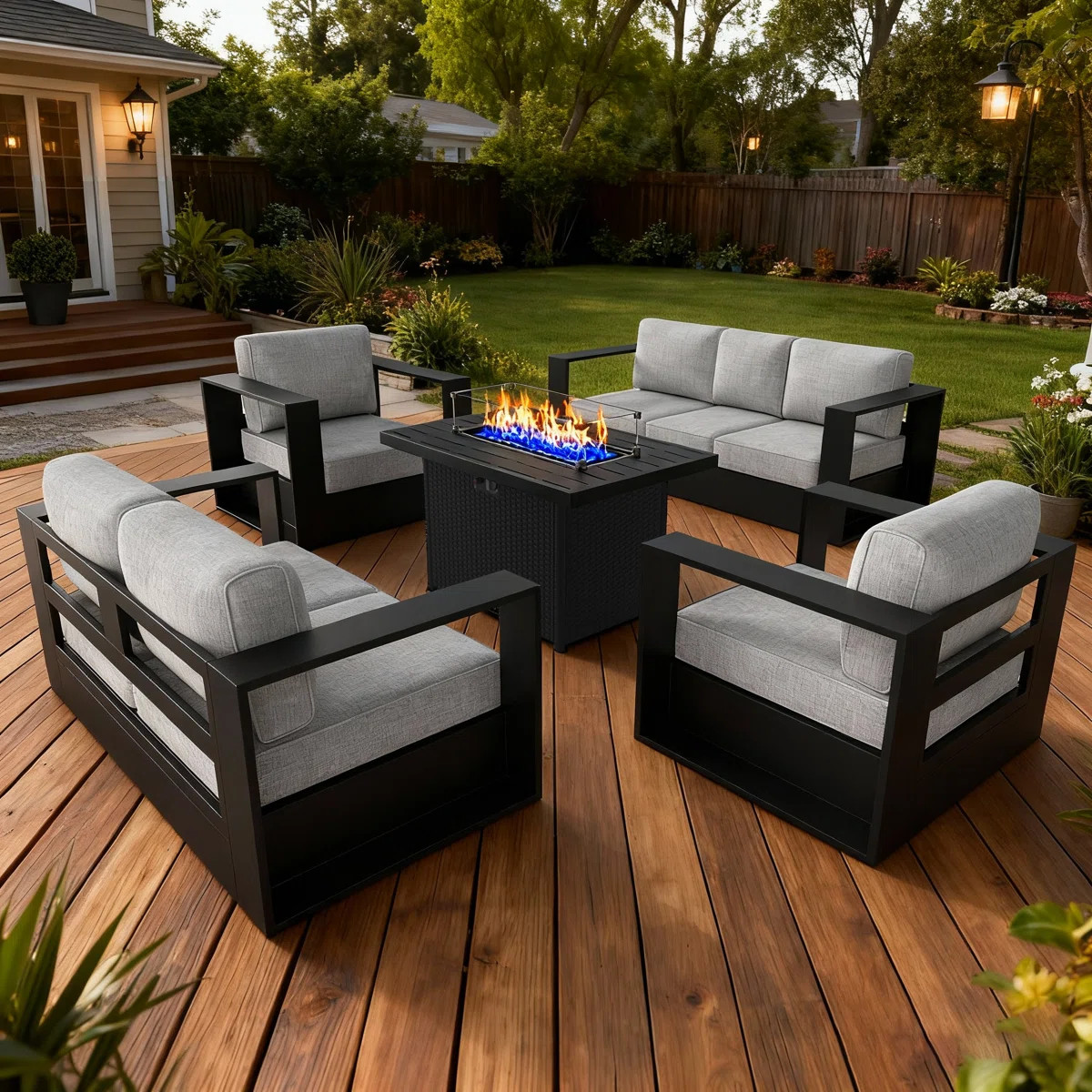 Modern Outdoor Aluminum 5-piece Conversation Set With Firepit Table | Wayfair North America