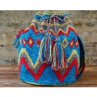 large multicoloured cross shoulder bucket bag, handmade by crochet in La Guijra Colombia by the Wayu | Etsy (US)