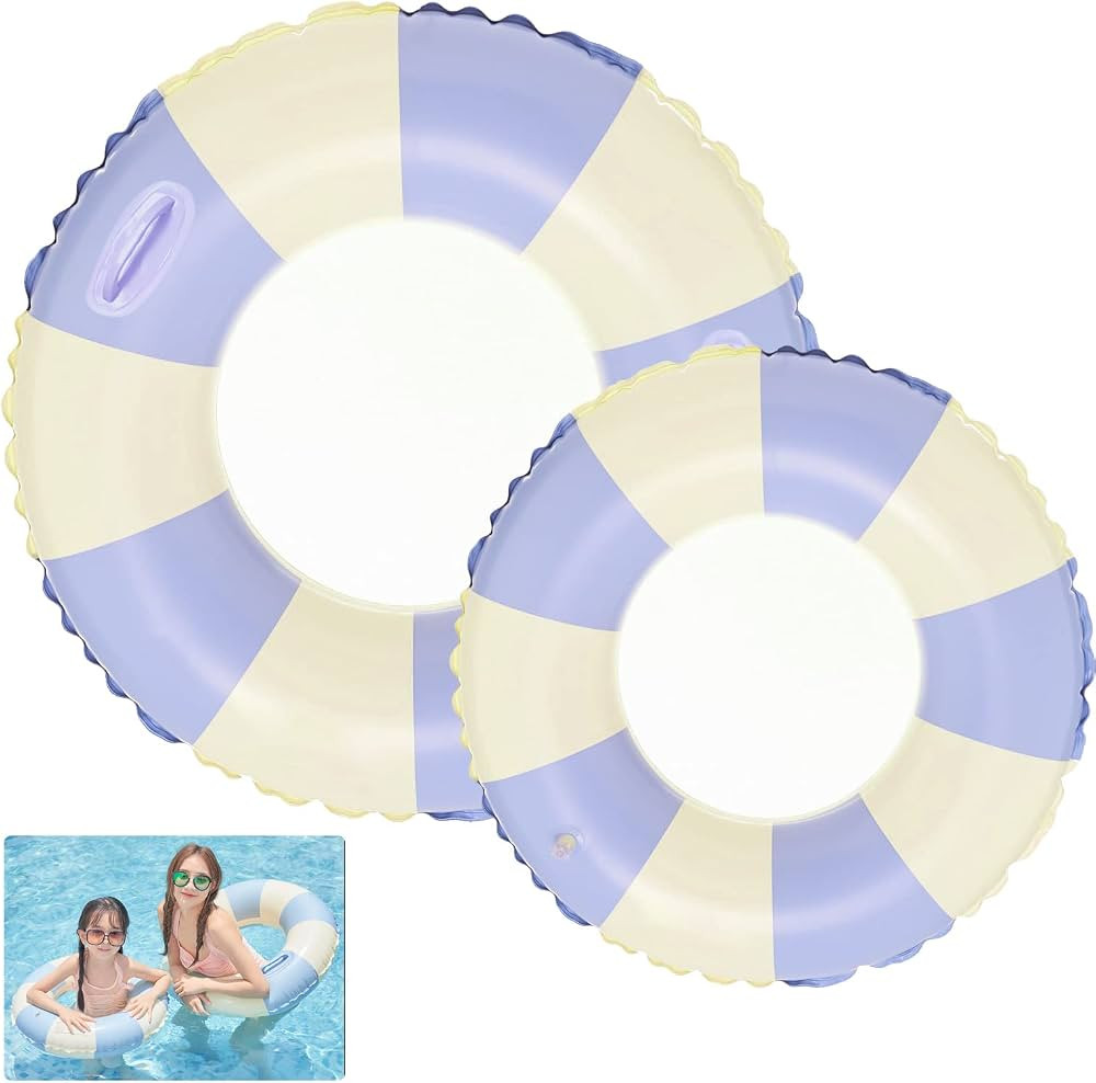 Inflatable Ring Pool Float, 2 Pieces Blue Pool Floats, Classic Striped Inner Tubes for Pool, Infl... | Amazon (US)