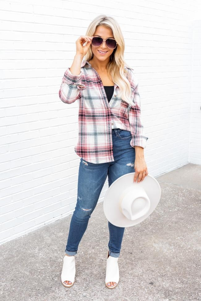 Insincere Heart Pink Plaid Flannel Blouse | The Pink Lily Boutique