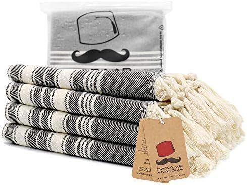 Turkish Hand Towel Set of 4 Stripe Peshtemal Towel 100% Cotton 45x20 Light Weight Thin Quick Dry ... | Amazon (US)