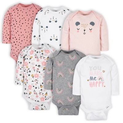 Gerber Baby Girls' Long Sleeve Onesies Bodysuits - Bear - Newborn - 6-Pack | Target