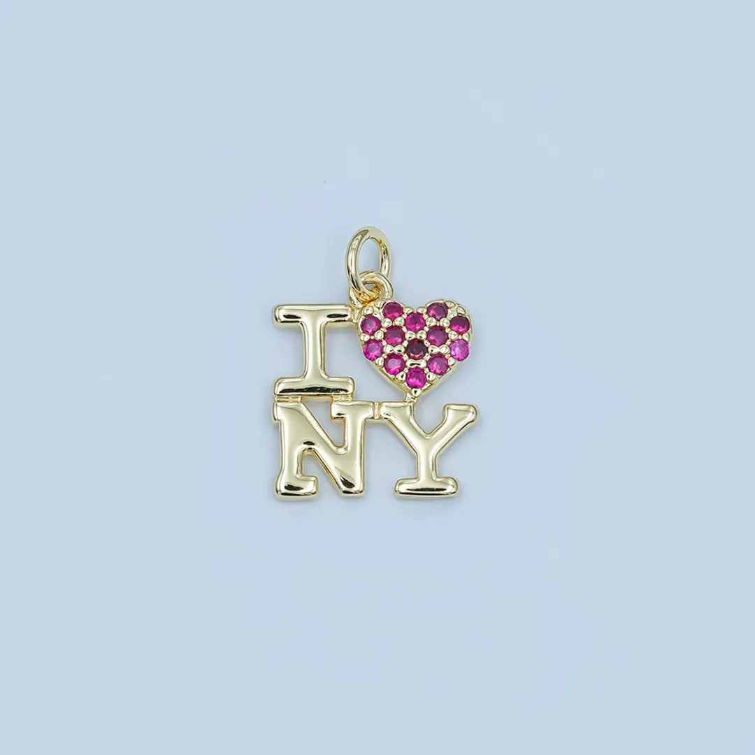 Mini Pink Heart Cz Gold New York Charm I Love Ny Minimalist Jewelry Micro Cz Pave Ny State Sign T... | Etsy (US)