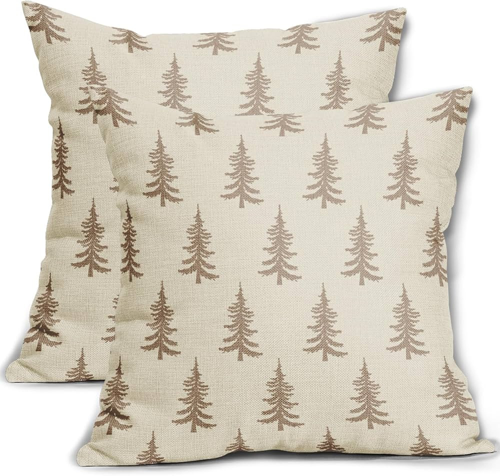 Christmas Tree Pillow Covers 24x24 Set of 2 Light Brown Xmas Tree Rustic Style Winter Decorative ... | Amazon (US)