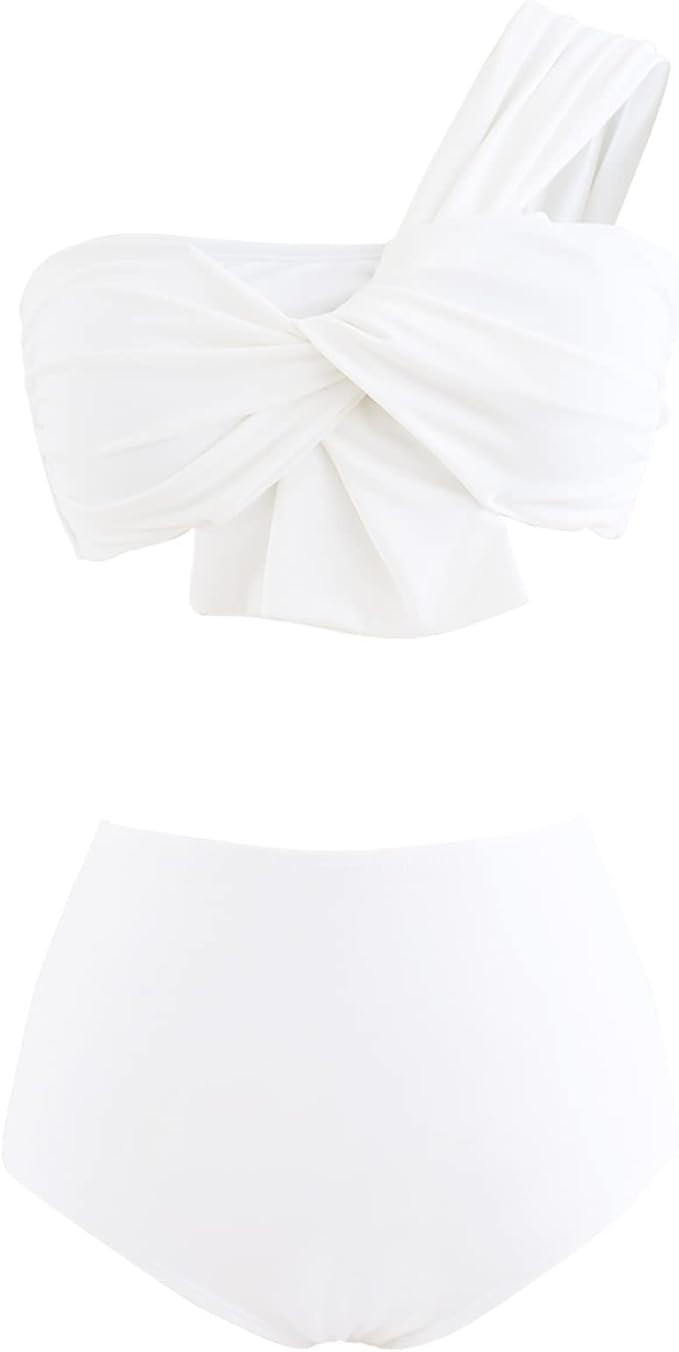 CHICWISH Women's Black/White/Rust Red/Brown Sweet Knot One-Shoulder Bikini Set Swimsuit | Amazon (US)