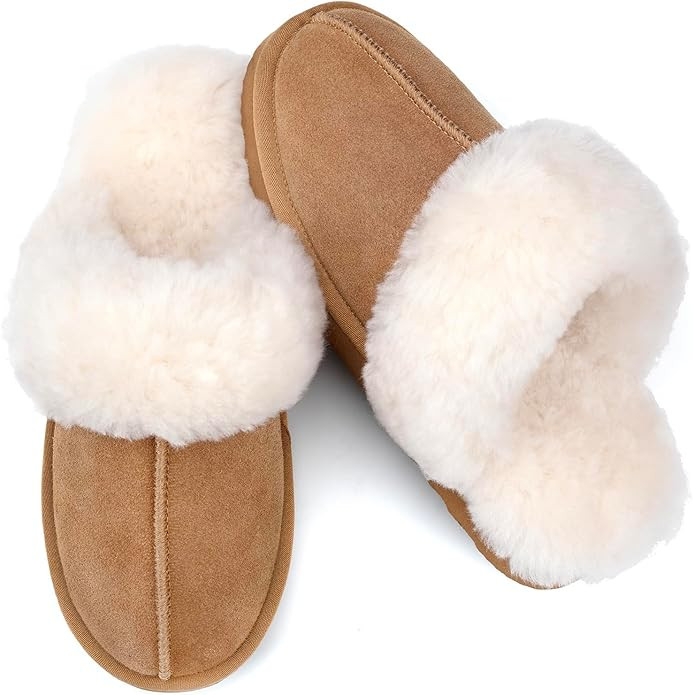 Parfeying Women's Sheepskin House Slippers Indoor Outdoor Shearling Shoes for Women | Amazon (US)