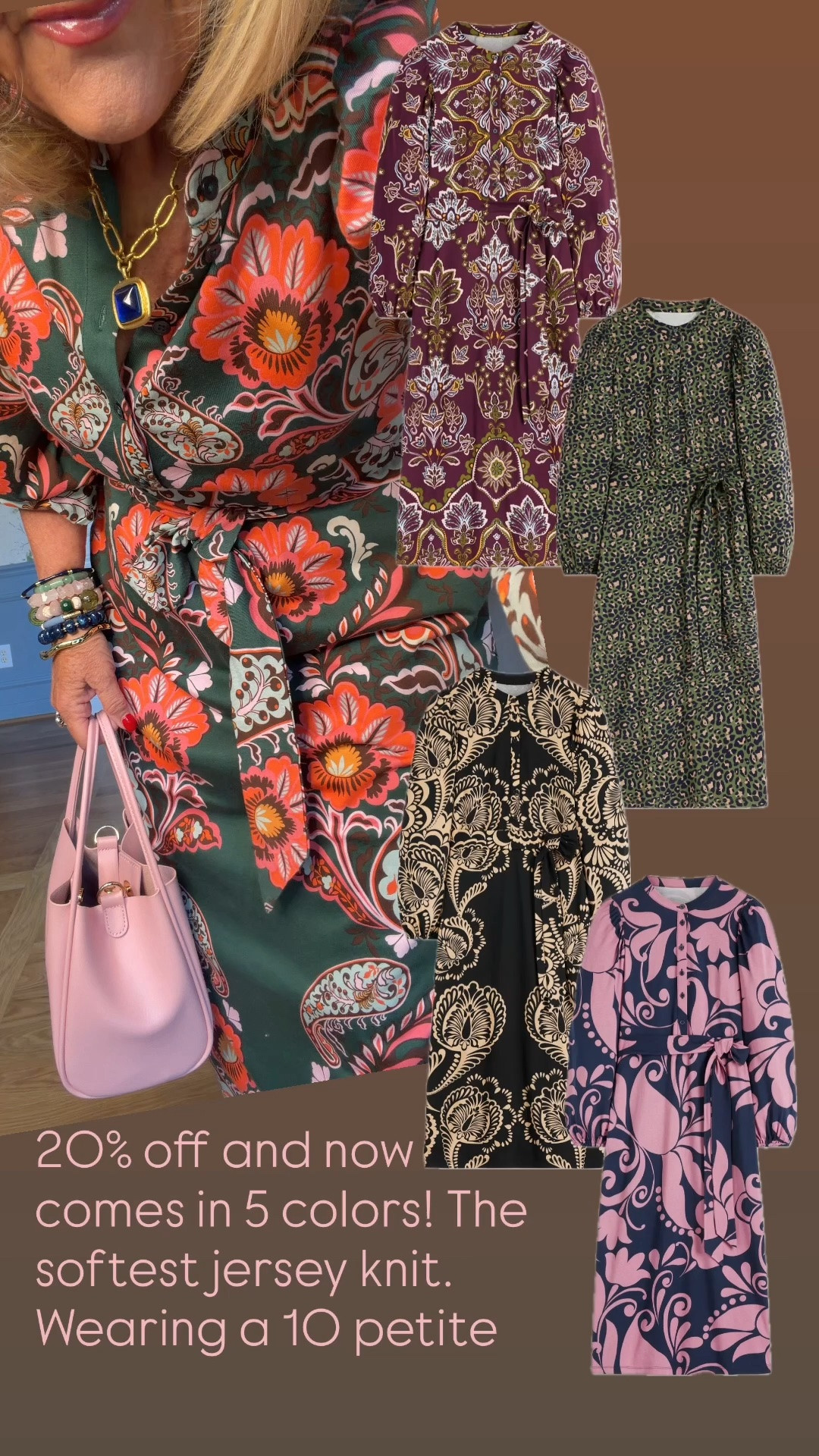 Jersey dress that is soft as your favorite T-shirt available in five beautiful prints. I do size up in the knit dresses at @Boden (US) . This is a 10 petite.
20% off my bracelets code NANETTE20 

My purse is on sale this weekend too!

Fall dress Labor Day weekend sales fall wedding guest dress

#LTKOver40 #LTKSaleAlert #LTKPetite
