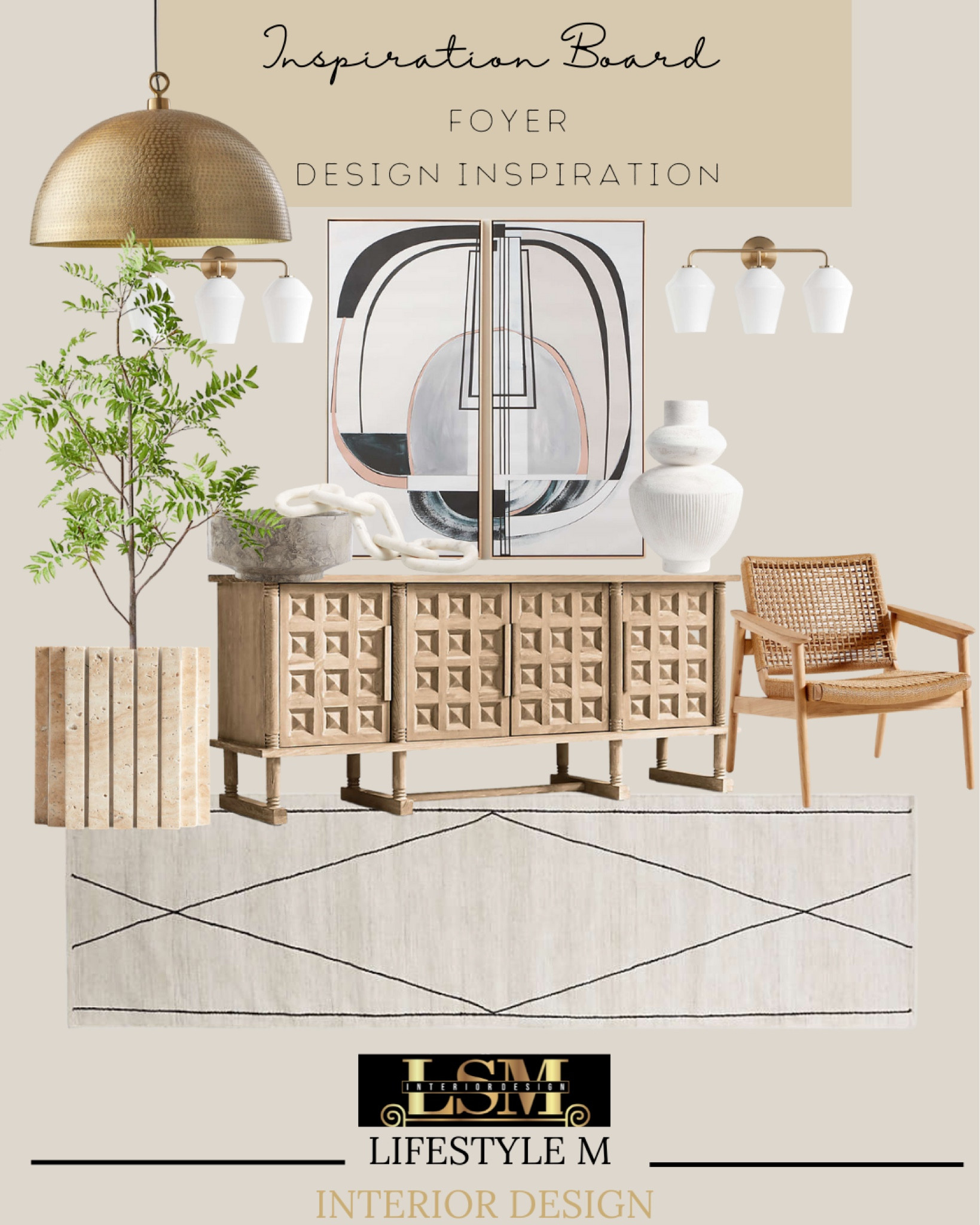 Beautiful foyer entrance for modern farmhouse and transitional style homes. Recreate the look at home by shopping the pieces below. Wood console table, foyer runner; planter, faux tree, accent chair, white vase, decorative bowl, table decor, told dome pendants, wall art, wall sconce lights.

#homefurniture #foyerfurniture #foyerdecor 

#LTKhome #LTKSeasonal #LTKstyletip