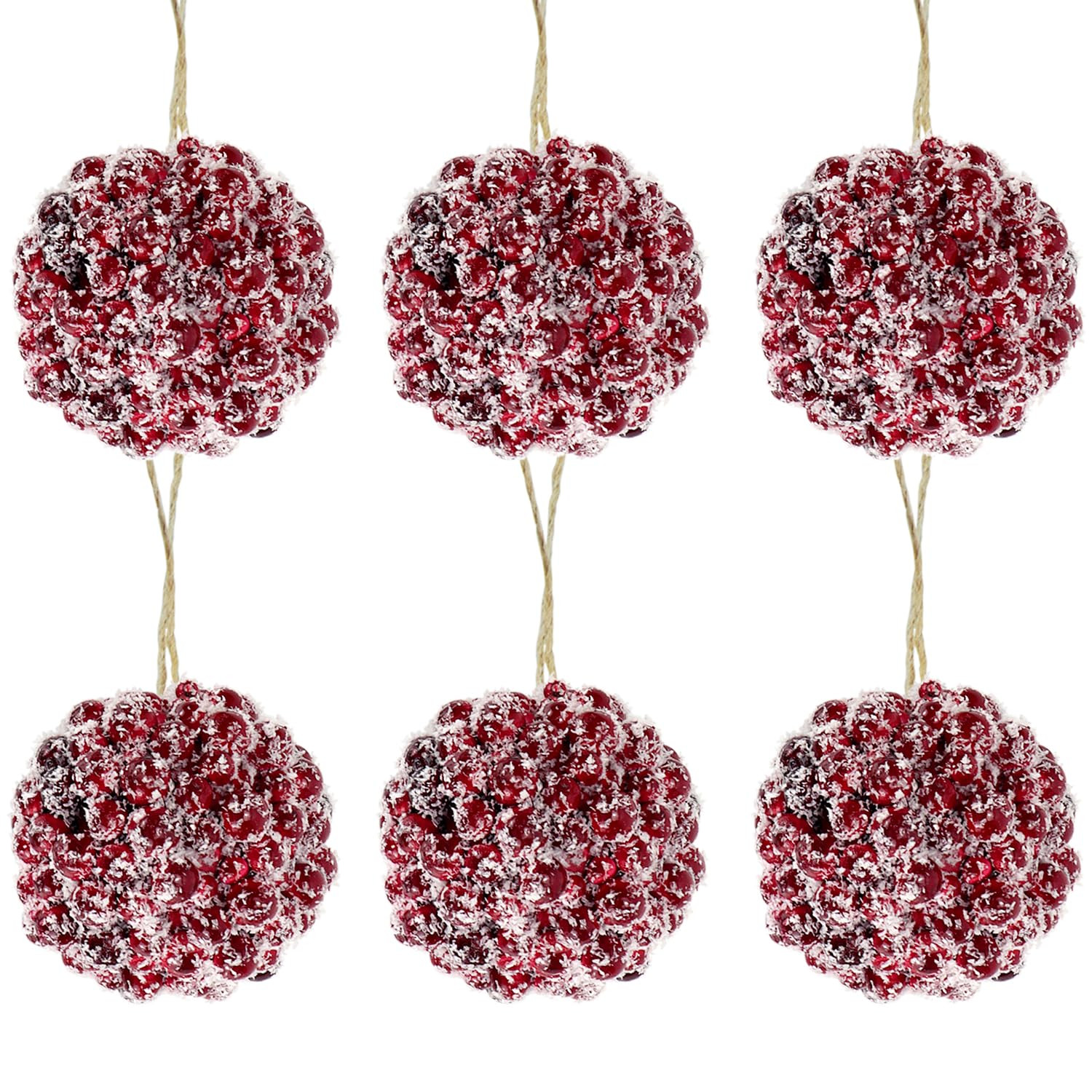 Kesywale Frosted Red Berries Ornaments Set of 6 White Snowy Artificial Red Cranberry Berries Ball... | Amazon (US)