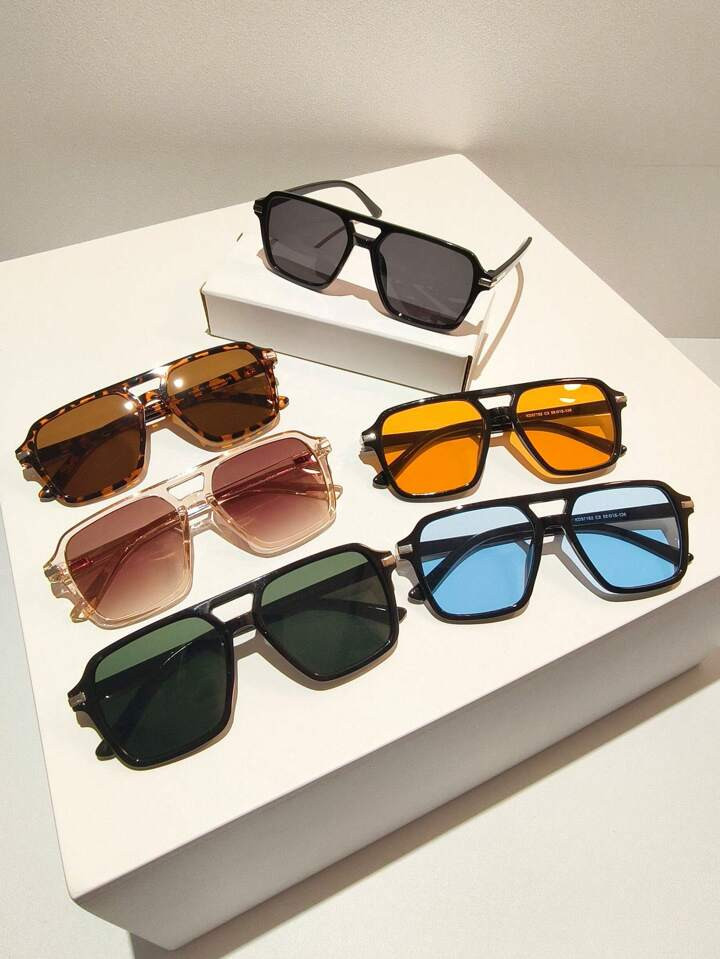 1pc Unisex Casual Ocean Hued Square Frame Retro Sunglasses, Anti Uv400, Perfect For Beach Vacatio... | SHEIN