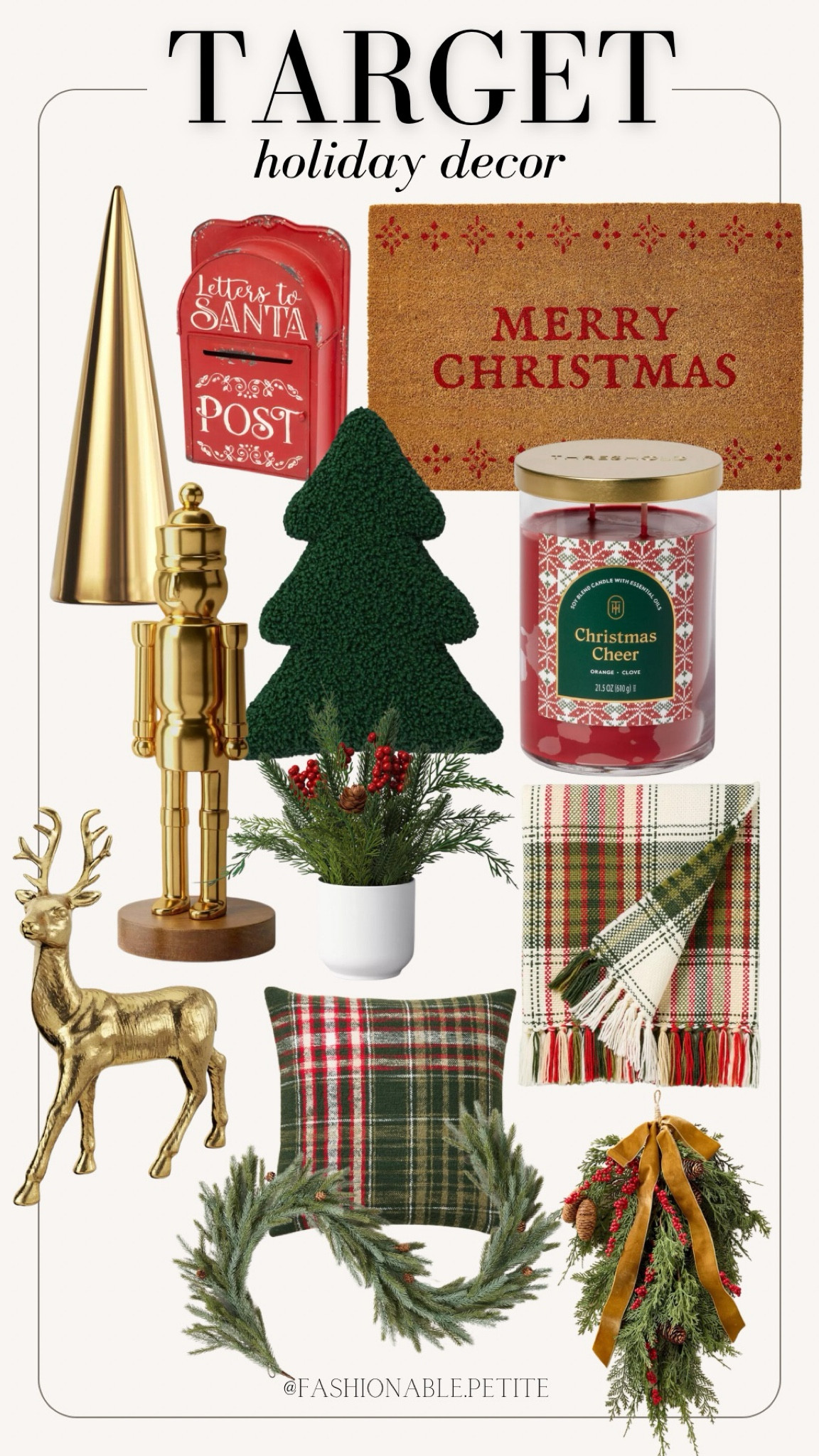 Target holiday decor! 
Well priced Christmas decor for the home. I love the gold reindeer and nutcracker.
Holiday decor. Christmas decor, target decor, holiday pillow, Christmas doormat, holiday doormat, Christmas decorations. 