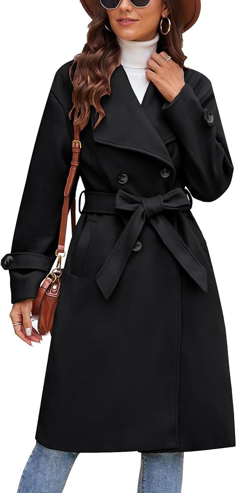 GRACE KARIN 2024 Womens Wool Coat Double Breasted Outwear Lapel Jacket Long Winter Pea Coats Tren... | Amazon (US)