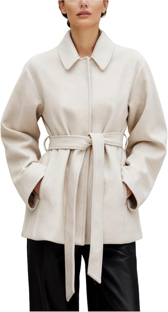 UANEO Coat for Women Wool Blend Short Peacoat Overcoat Button Tie Belt Winter Pea Coat with Pocke... | Amazon (US)