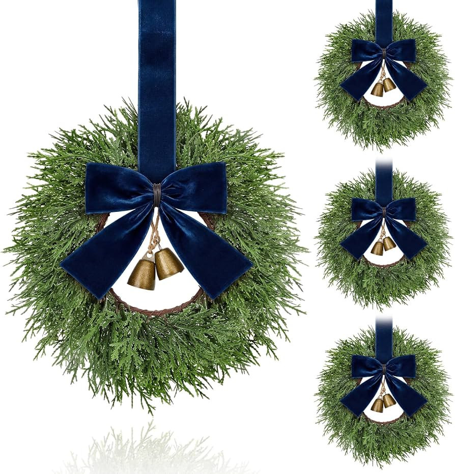 Suncalla 4 Pcs Small Christmas Wreaths for Cabinets 10.2 Inch Mini Cedar Wreaths with Vintage Rus... | Amazon (US)