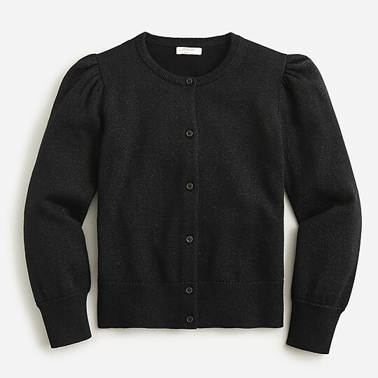 Girls' sparkle puff-sleeve cardigan sweater | J. Crew US
