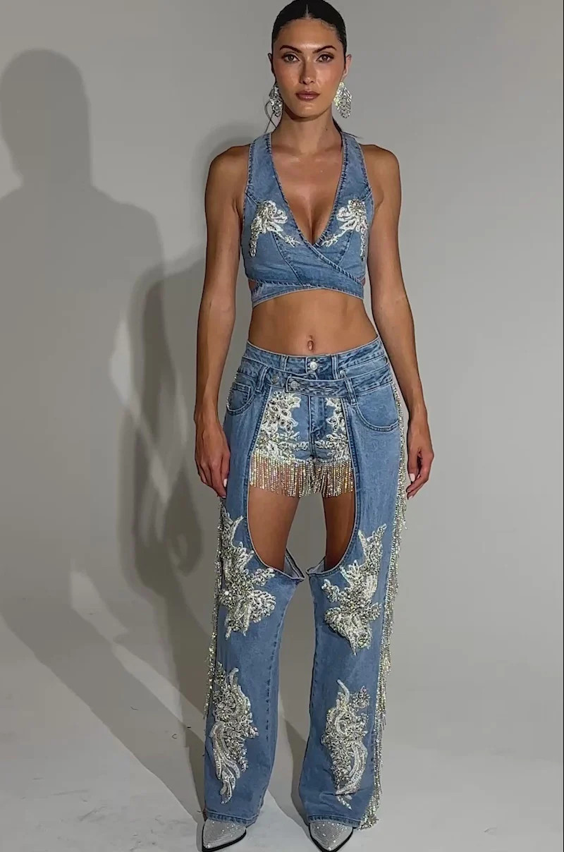 DIVALICIOUS DENIM BRA TOP IN LIGHT BLUE | AKIRA