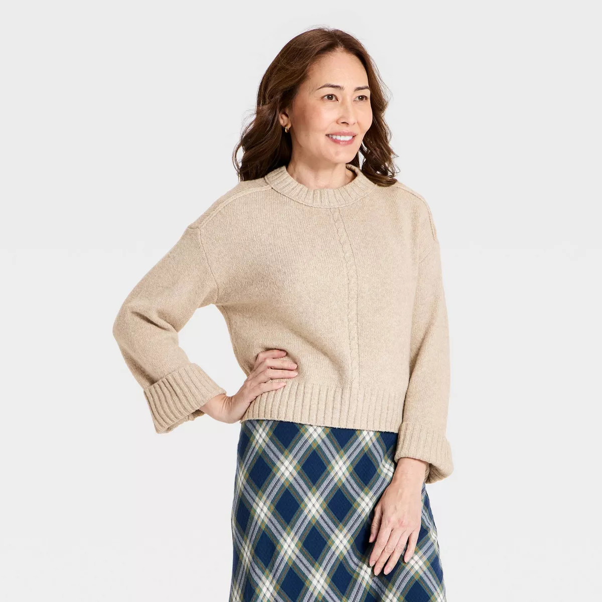 Women's Heritage Crewneck Pullover Sweater - Universal Thread\u2122 Cream L | Target