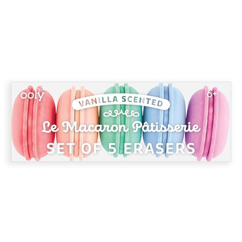 OOLY Le Macaron Patisserie Vanilla-Scented Erasers for Pencils, 1.75" - Set of 5 Macaron Mix and Match Puzzle Erasers for Home or Office, Great Back to School Supplies for Kids and Adults | Amazon (US)