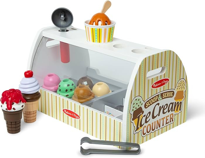 Melissa & Doug Wooden Scoop and Serve Ice Cream Counter With Play Food and Accessories (28 Pcs) P... | Amazon (US)