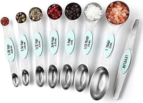 Spring Chef Magnetic Measuring Spoons Set, Dual Sided, Stainless Steel, Fits in Spice Jars, Mint, Se | Amazon (US)
