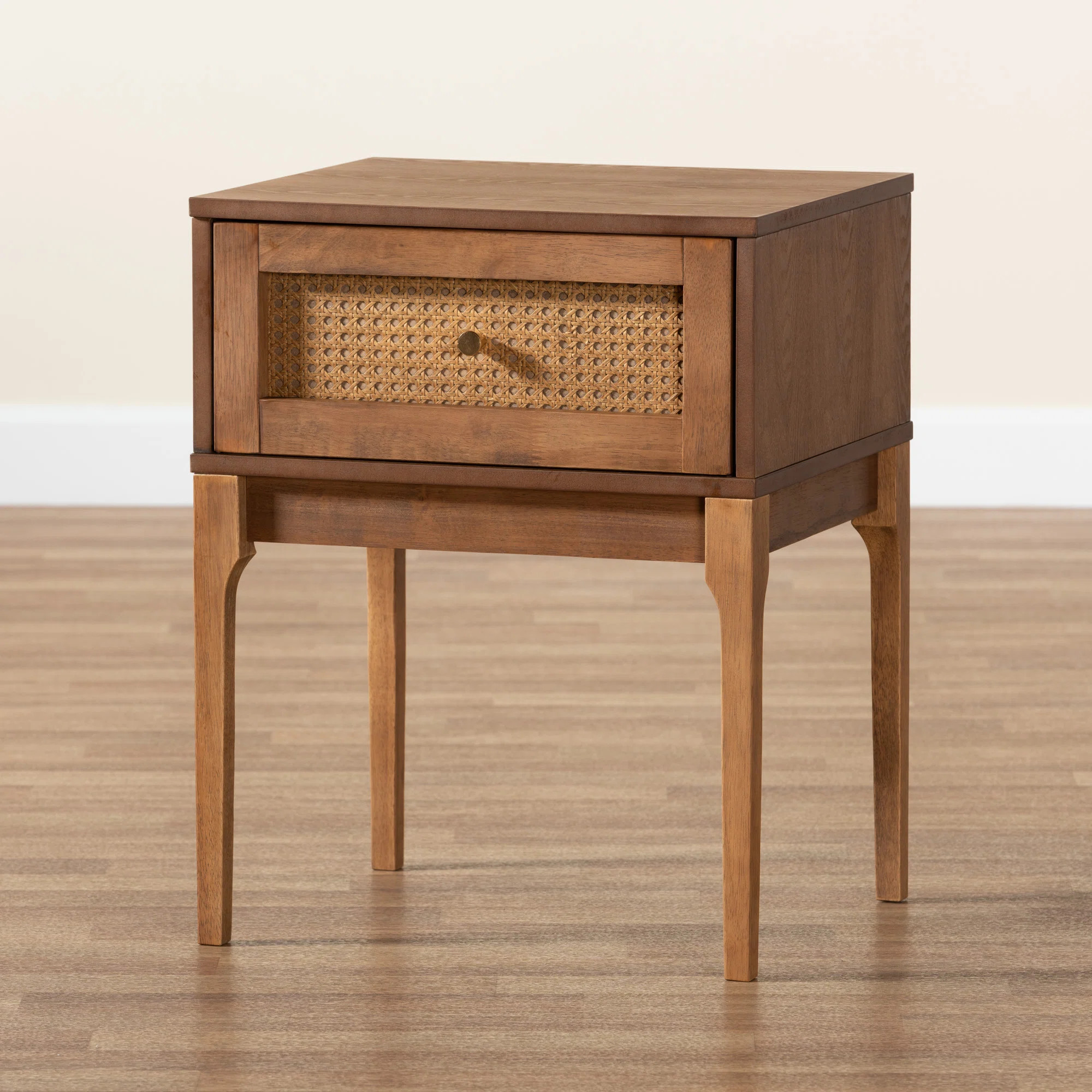 Ramiel Mid-Century Modern Ash Wood and Rattan 1-Drawer Nightstand | Wayfair North America