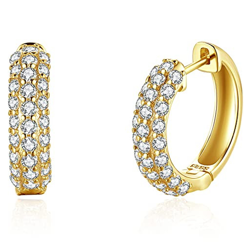 Bold CZ Hoops Small Thick Pave Huggies | 18K Gold Vermeil | Mini Wide Hoops CZ Gold Earrings for Women 15mm | Amazon (US)