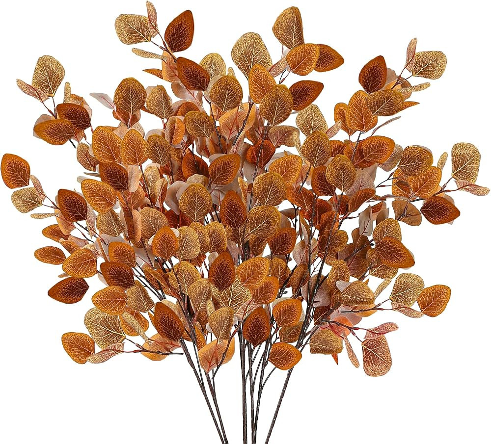 Sggvecsy 6 Pcs Fall Eucalyptus Leaves Artificial Eucalyptus Stems Long Silver Dollar Leaves Autum... | Amazon (US)