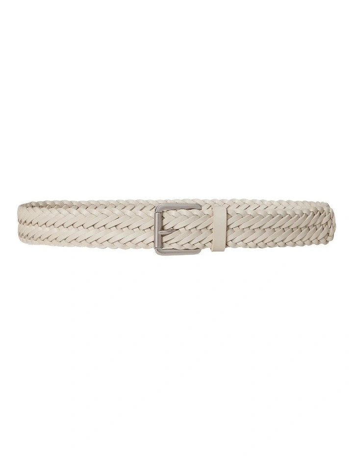 Braided Vachetta Leather Belt in White | Myer