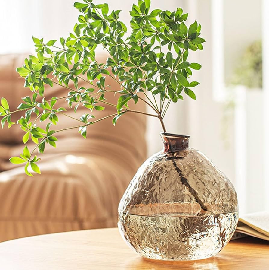 Unique Hammered Brown Glass Vase for Plants Decor Ribbed Embossed Flower Vases for Centerpieces L... | Amazon (US)