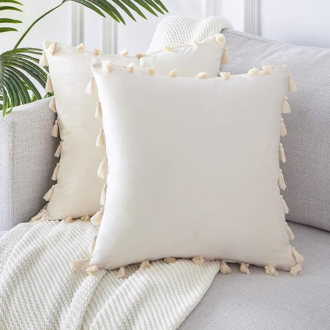 Topfinel Boho Decorative Throw Pillow Covers with Tassels for Couch Bed Sofa Soft Velvet Cushion ... | Amazon (US)