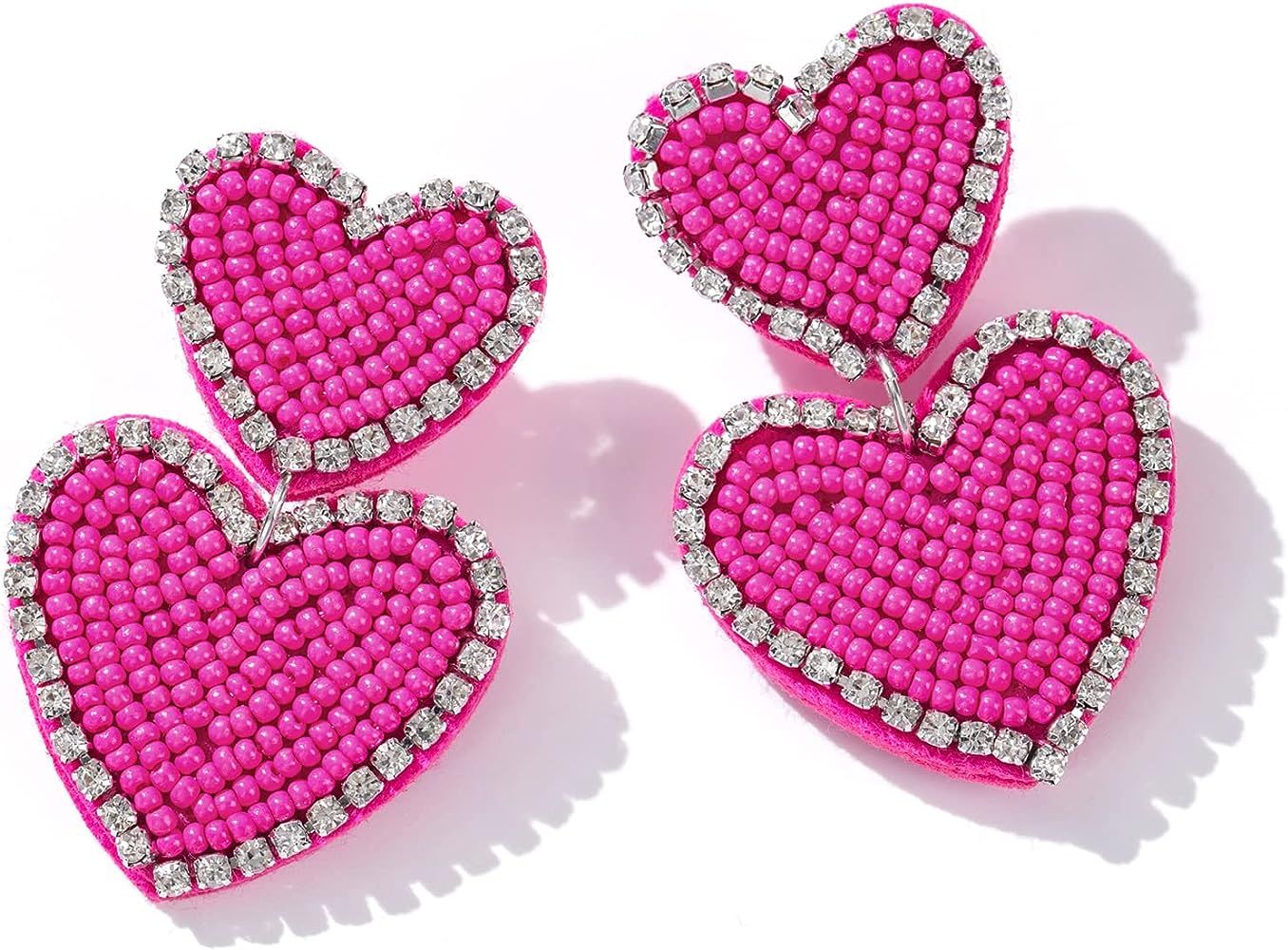 Beaded Heart Shaped Earrings - Handmade Statement Heart Dangle Earrings Gift for Valentine's Day ... | Amazon (US)