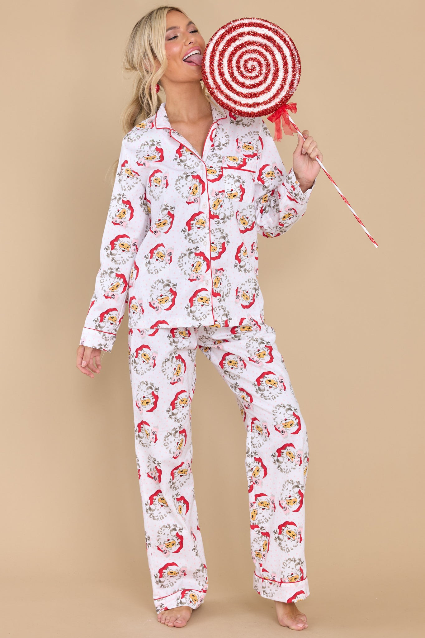 The Naughty List Ivory Santa Pajama Set | Red Dress 